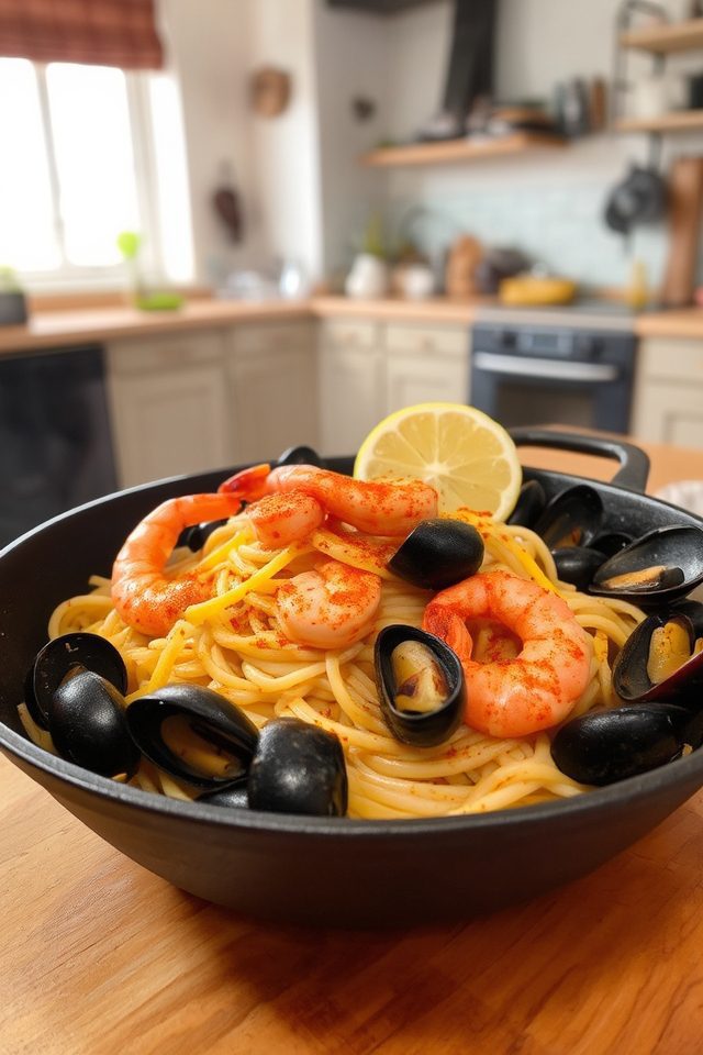 saffron infused seafood udon