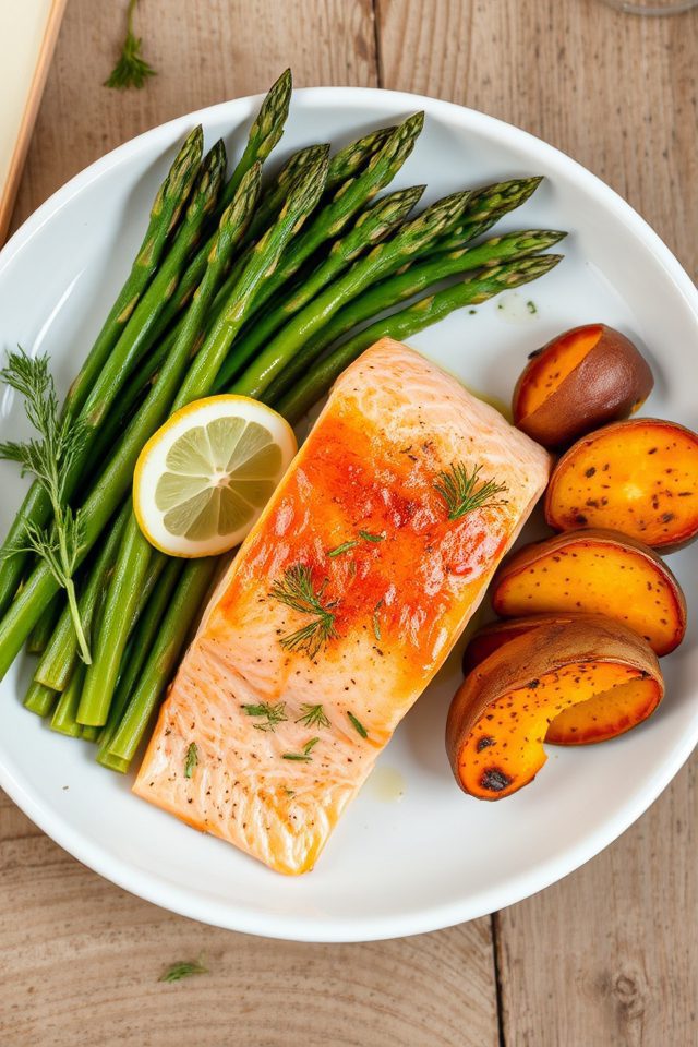 salmon asparagus sweet potato