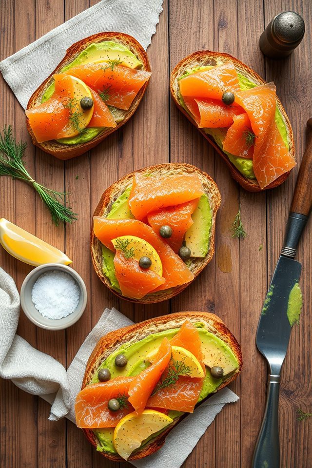 salmon avocado open sandwich