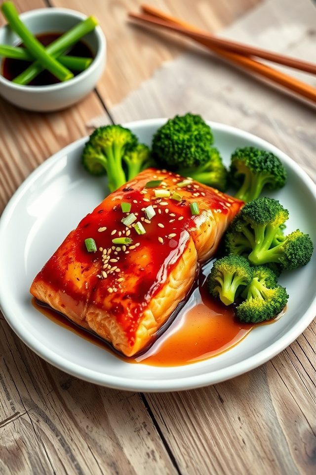 salmon broccoli teriyaki dish