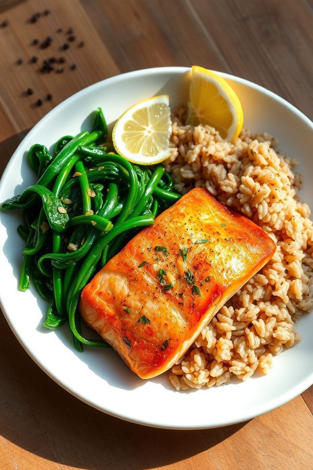salmon garlic spinach rice