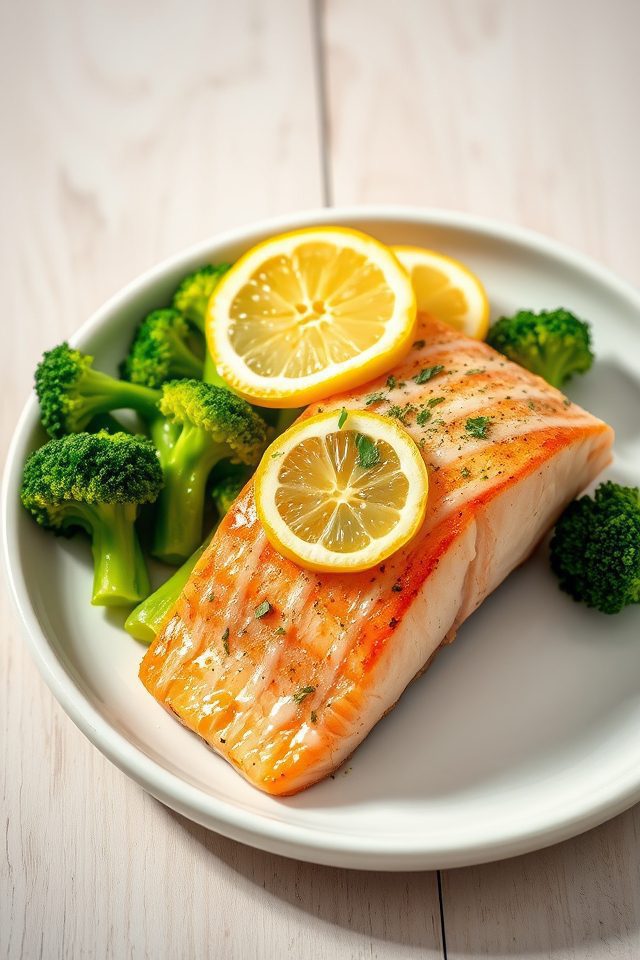salmon lemon broccoli dish