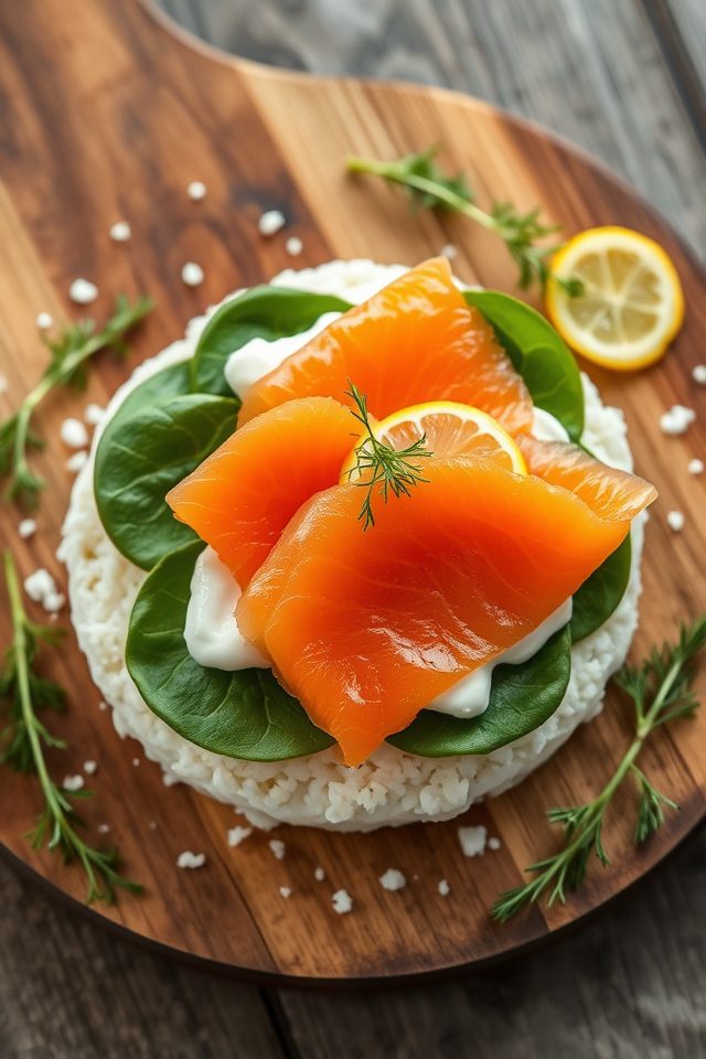 salmon spinach rice cake