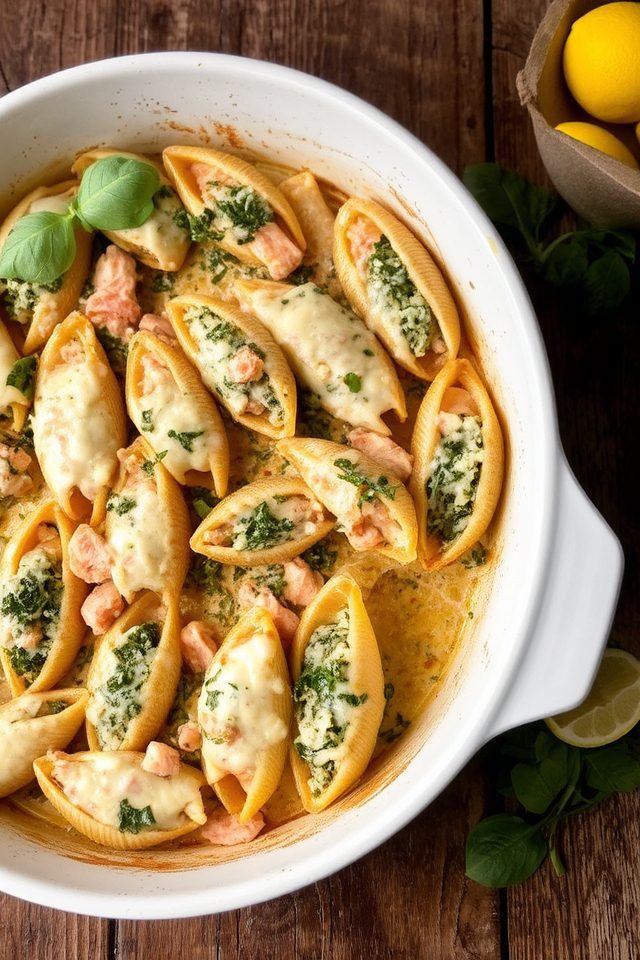 salmon spinach stuffed shells