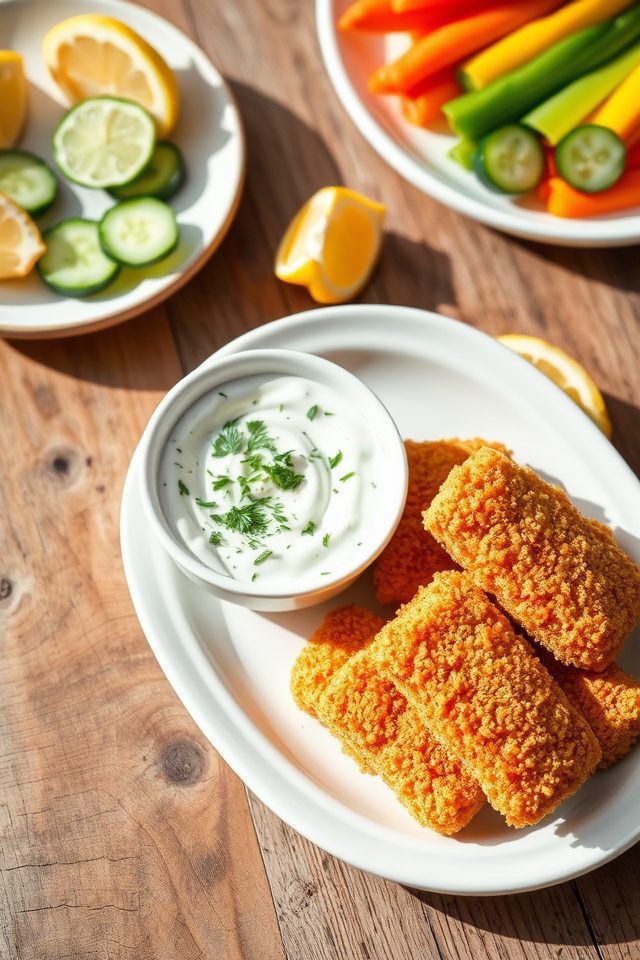 salmon sticks cucumber dip