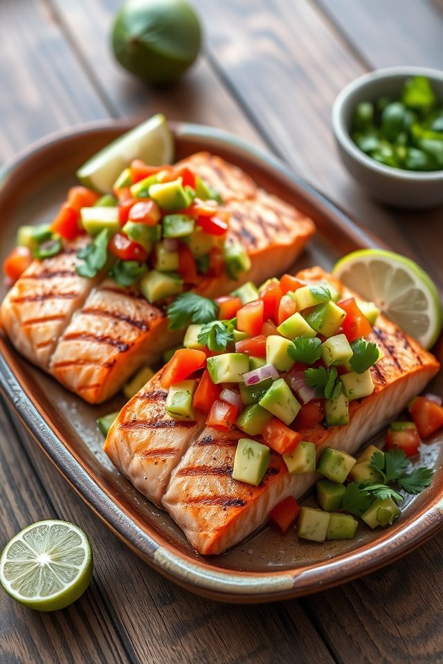 salmon topped with avocado