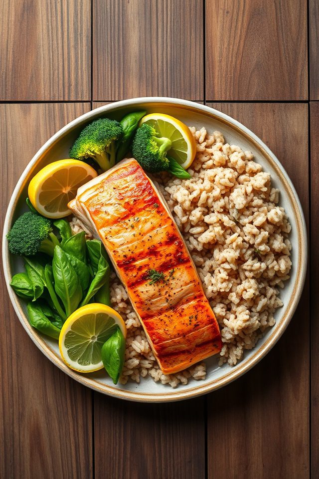 salmon with brown rice