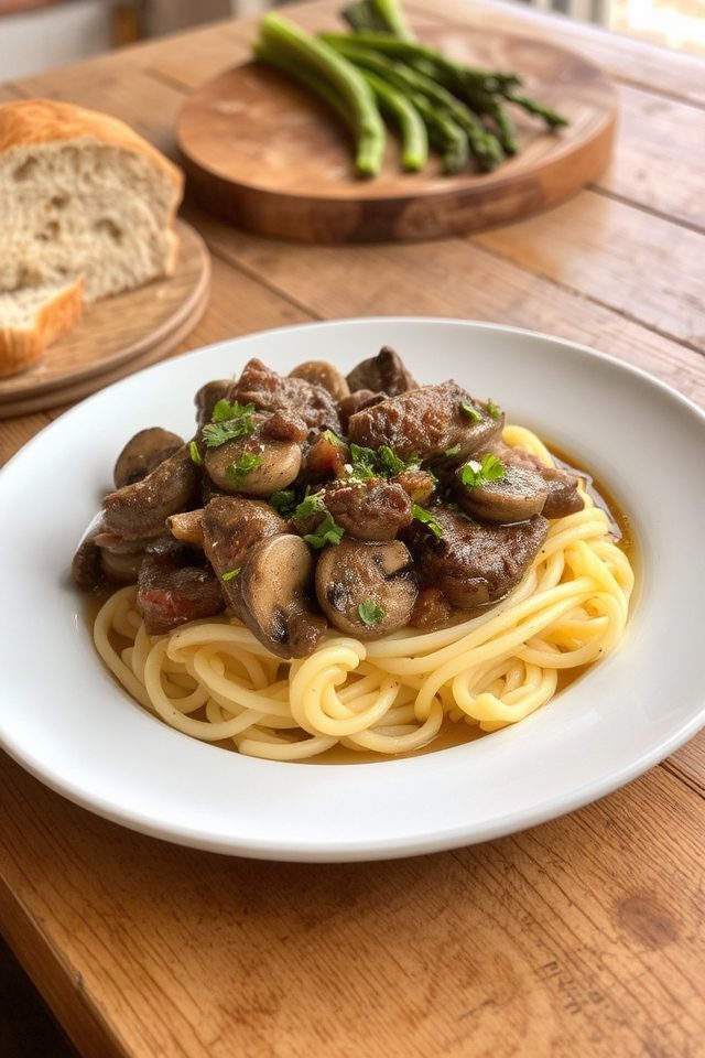 savory beef and mushrooms
