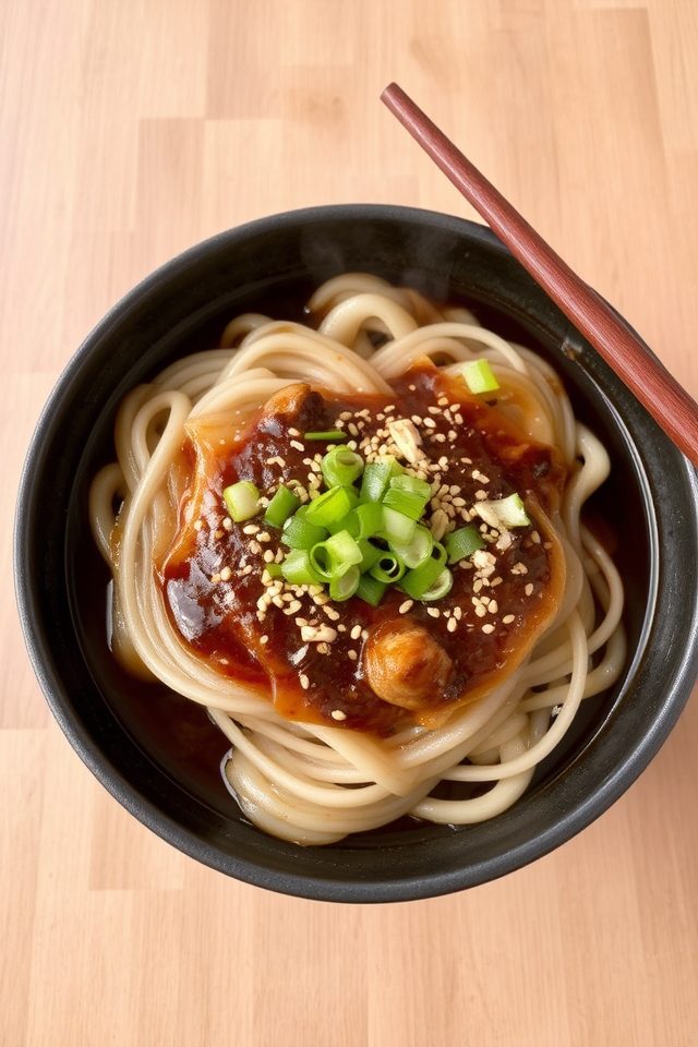 savory udon noodle dish