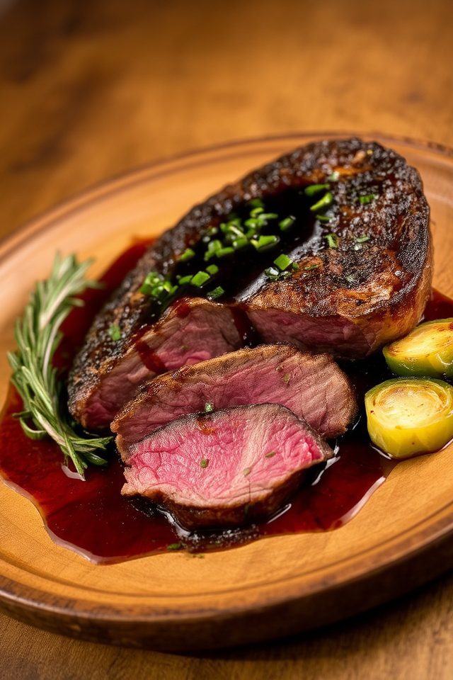 seared venison steak dish
