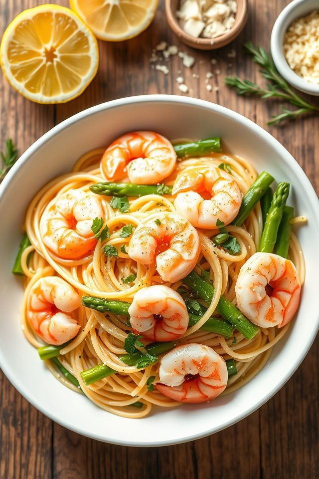 shrimp asparagus pasta dish