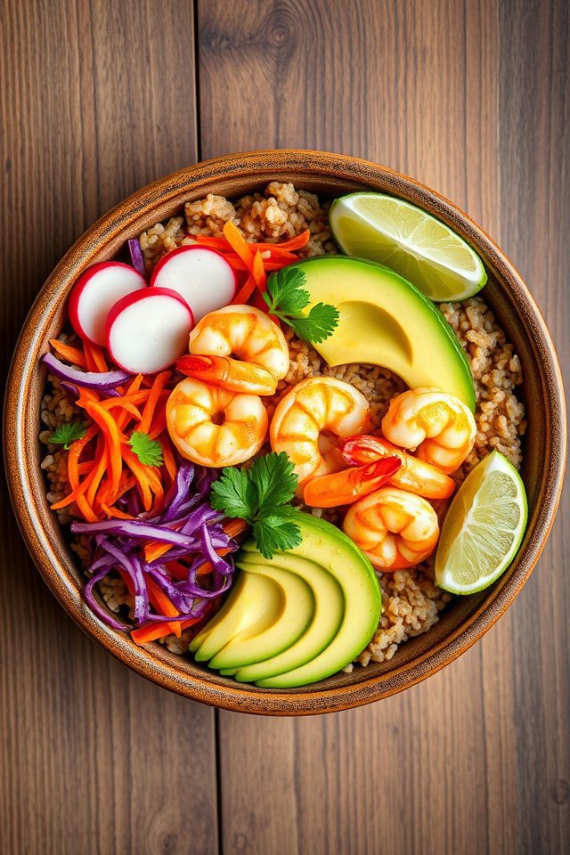 shrimp avocado rice bowl