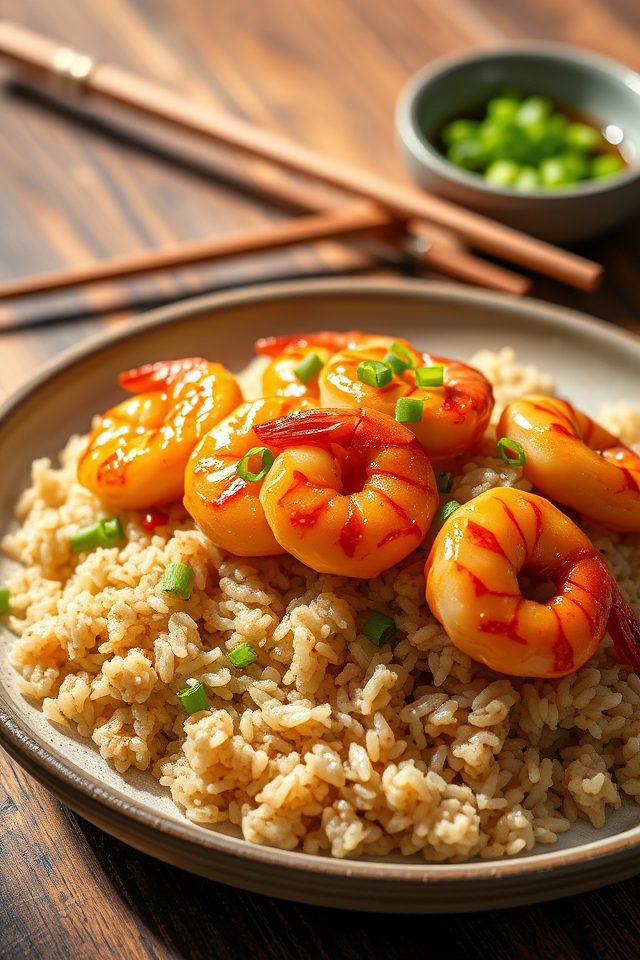 shrimp glazed garlic rice