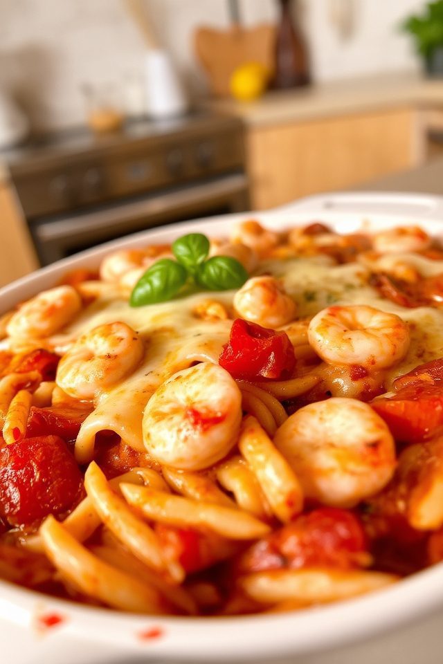 shrimp pasta cheese bake