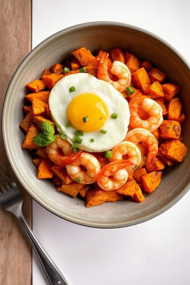 shrimp sweet potato bowl