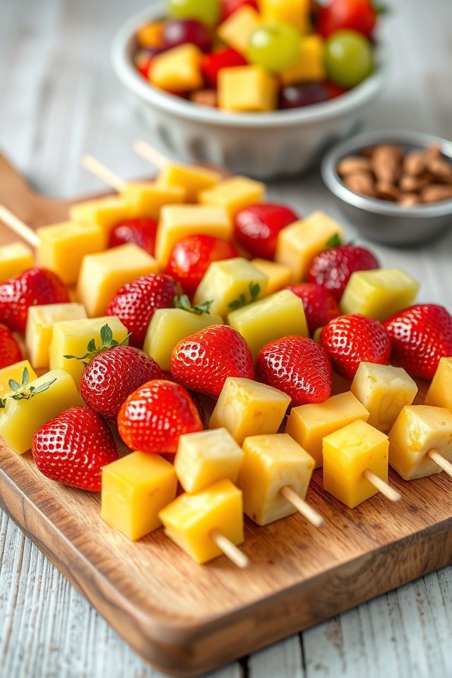 skewered fruit and cheese