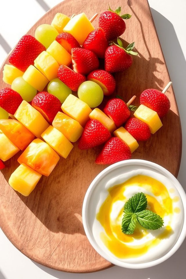 skewered fruit with yogurt