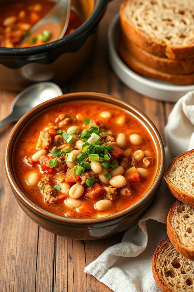 slow cooked turkey bean chili