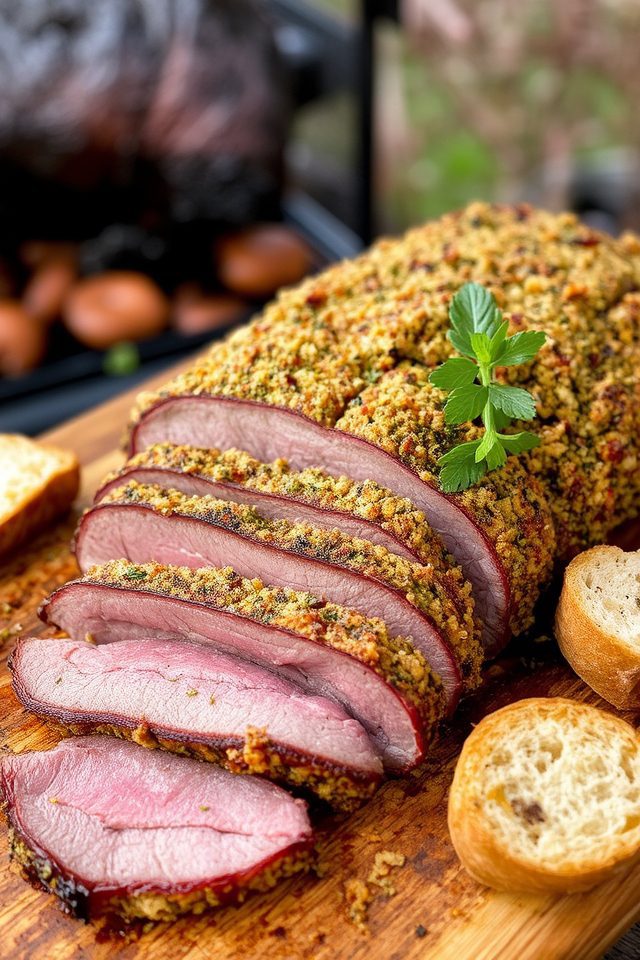 smoked brisket garlic crust