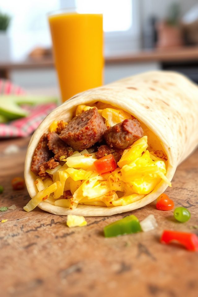 smoked sausage breakfast burritos