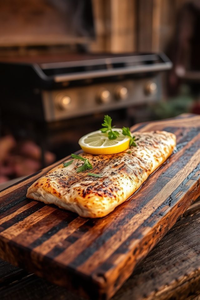smoky cedar grilled trout