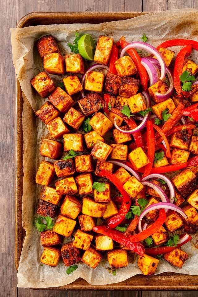 smoky tofu corn sheetpan