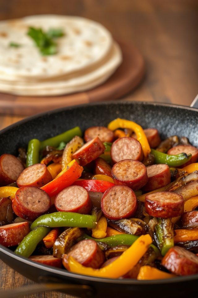 spicy sausage fajita dish