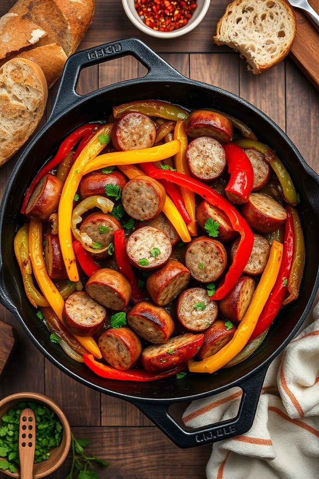 spicy sausage pepper skillet
