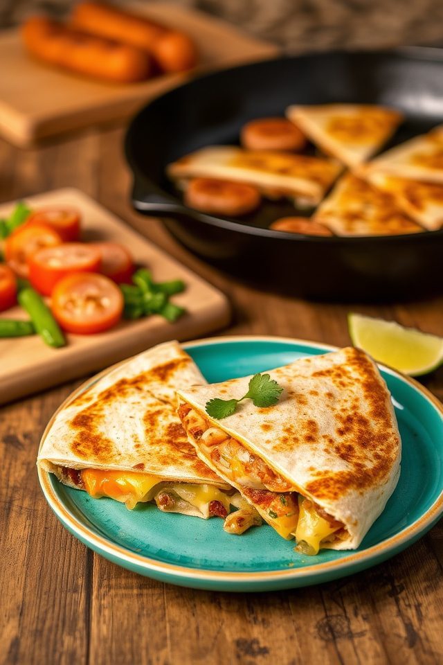 spicy sausage quesadilla meal