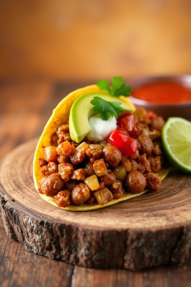 spicy sausage taco meal