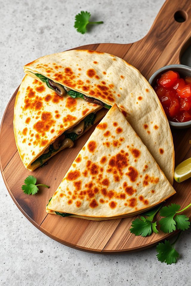 spinach mushroom cheesy tortilla