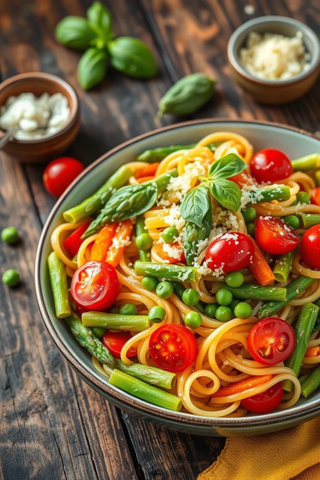 spring vegetable pasta dish