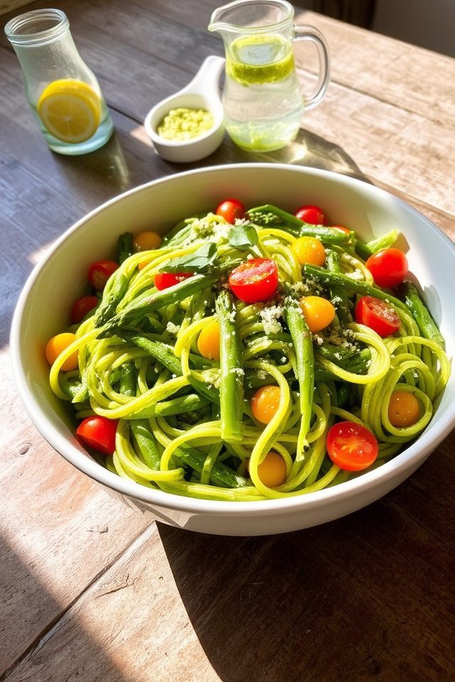 spring vegetables pesto pasta