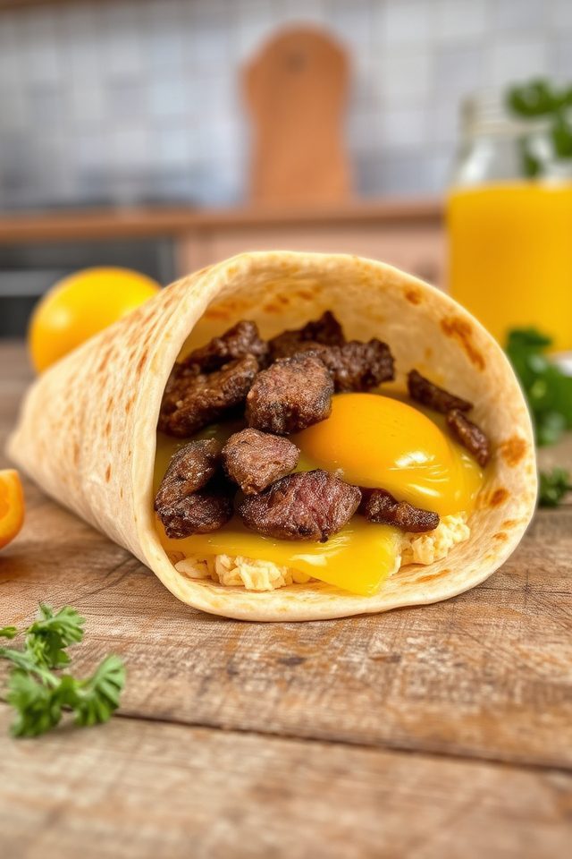 steak and egg burritos