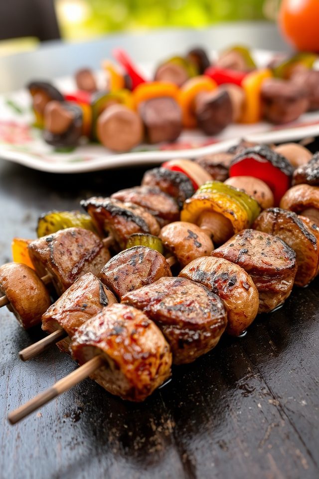 steak and mushroom kebabs