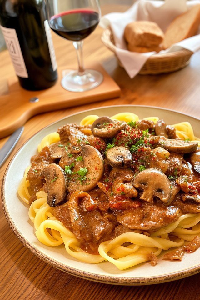 steak and mushroom stroganoff