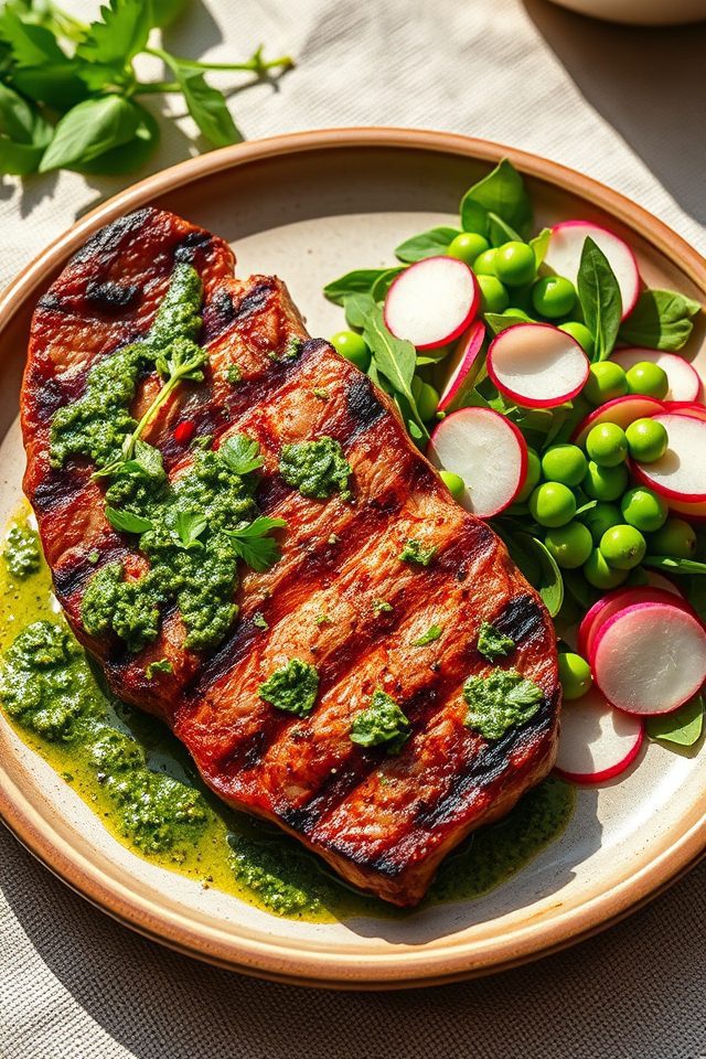 steak chimichurri spring salad