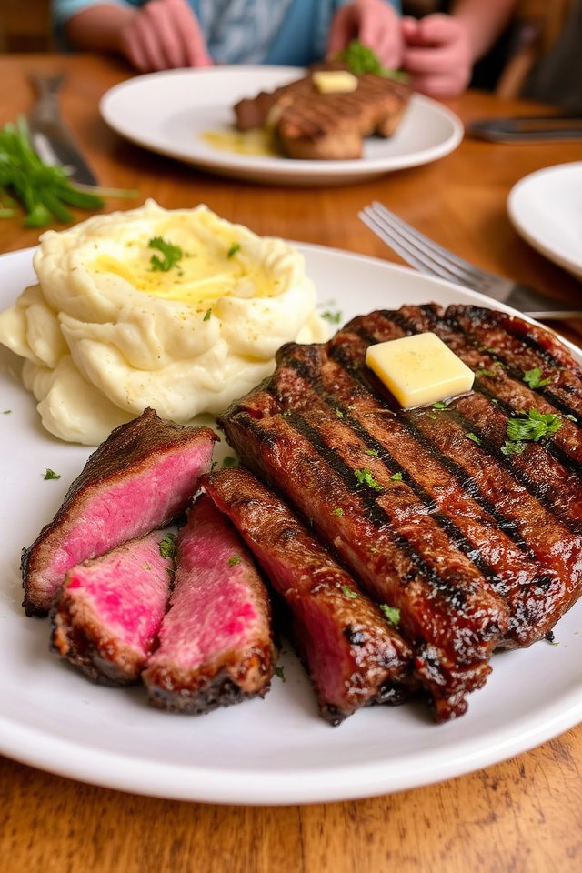 steak with garlic potatoes