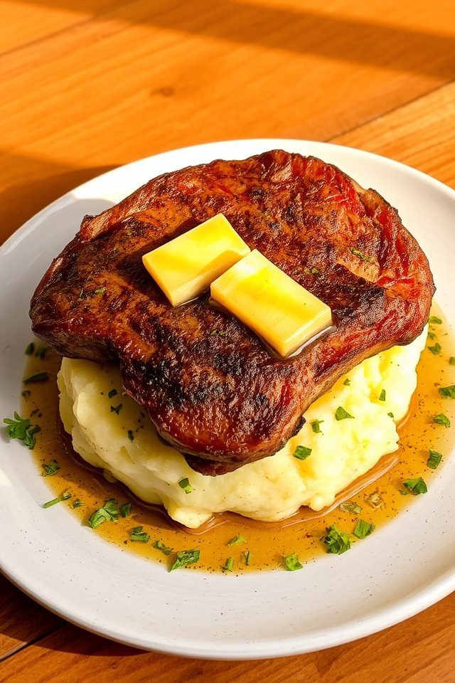 steak with garlic potatoes