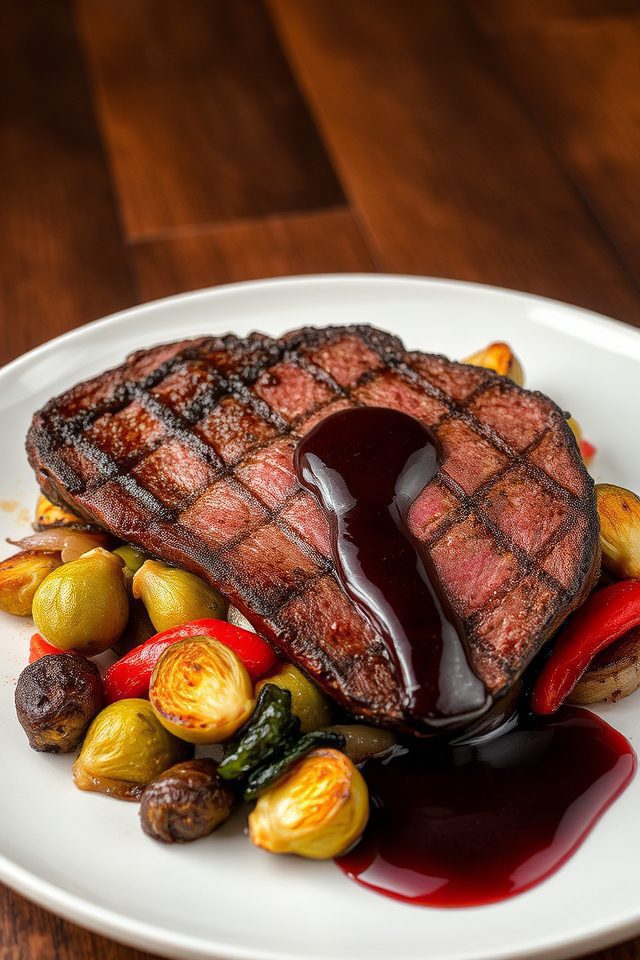 steak with red reduction