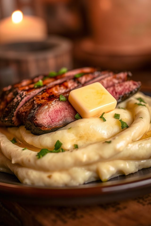 steak with roasted garlic