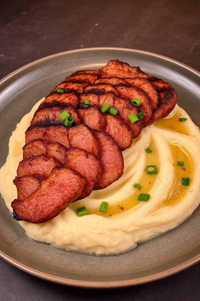 steak with roasted garlic