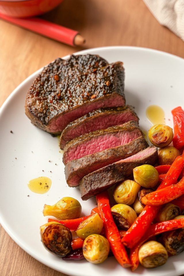 steak with roasted vegetables