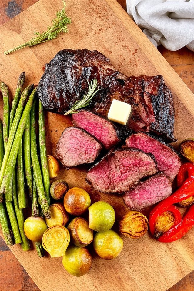 steak with roasted vegetables