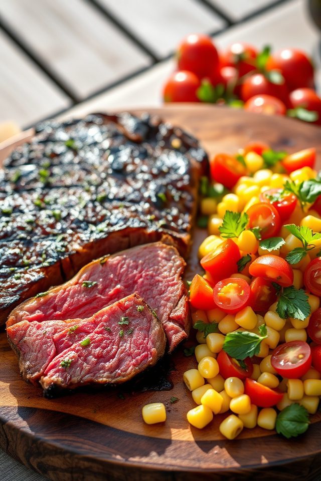 steak with tomato corn salad