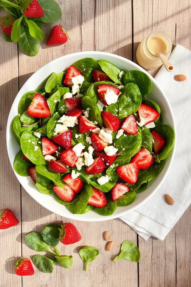 strawberries spinach feta almonds