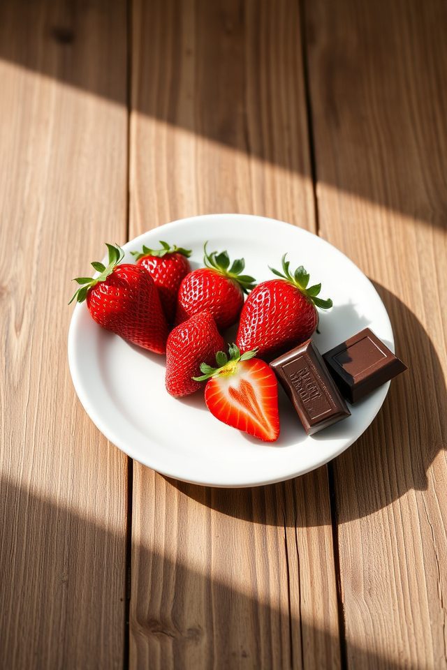 strawberries topped dark chocolate