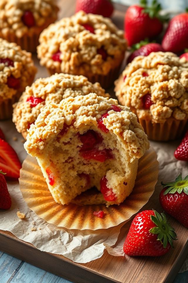 strawberry muffins crumble topping