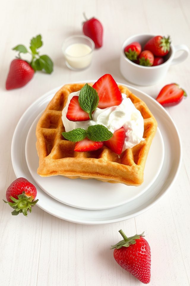 strawberry waffles with whipped
