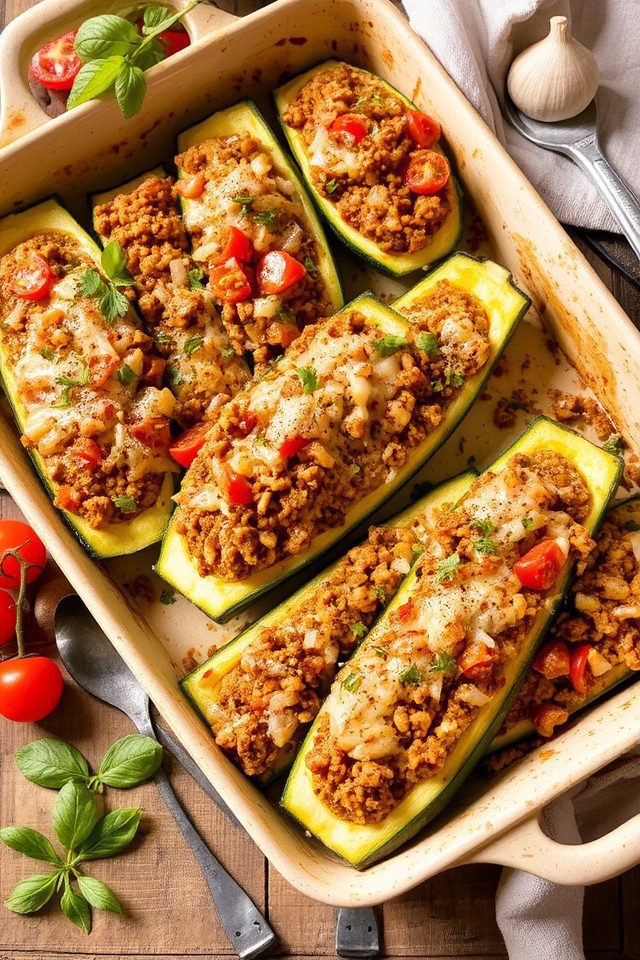 stuffed zucchini turkey boats